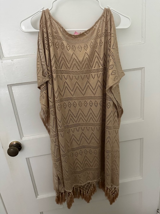 Lilly Pulitzer Jerrica Gold Foil Crochet Fringe Tunic (Kaftan) Great Condition! - Picture 4 of 10